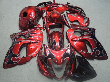 1996-2007 Red with Black Flame Suzuki GSXR1300 Hayabusa Motorcycle Fairings Kits