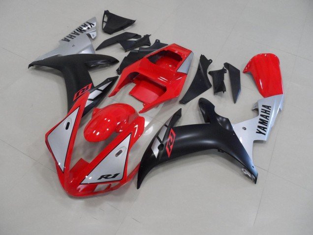 2002-2003 Red Matte Silver Yamaha YZF R1 Motorcycle Fairing Kit