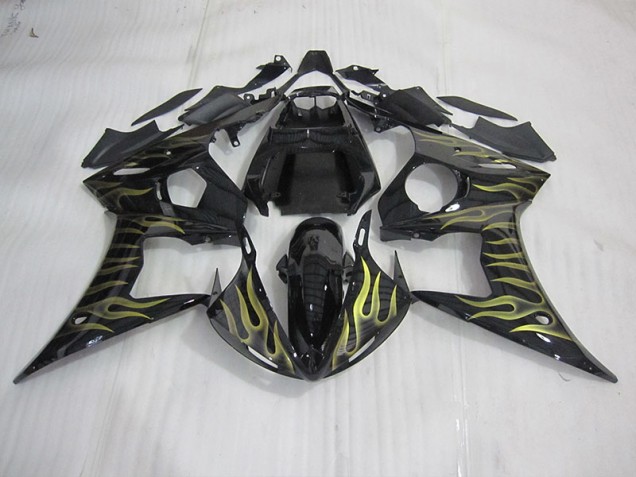 2003-2005 Black with Yellow Flame Yamaha YZF R6 Motorcycle Bodywork