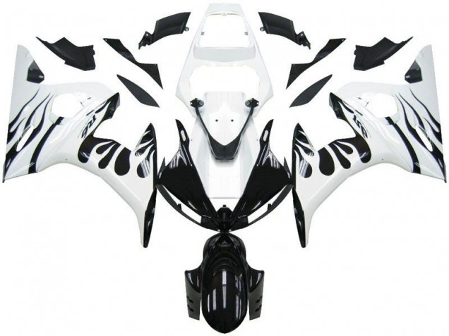 2003-2005 White Flame Black Yamaha YZF R6 Motorcycle Fairings Kits 2003-2005 White Flame Black Yamaha YZF R6 Motorcycle Fairings Kits