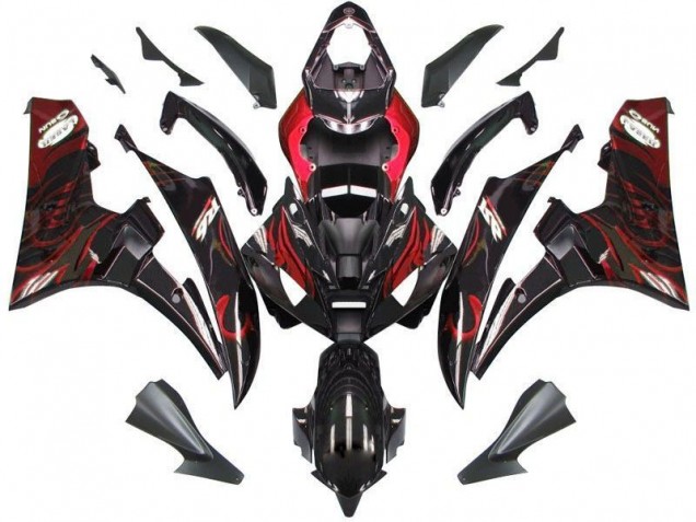 2006-2007 Black Red Flame Yamaha YZF R6 Bike Fairing
