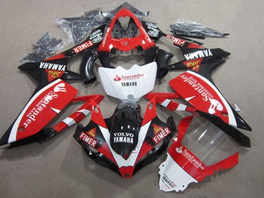 2007-2008 Black Red White Santander Yamaha YZF R1 Motorbike Fairing Kits