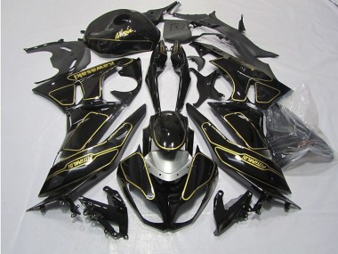 2009-2012 Black Gold Kawasaki ZX6R Motorcycle Fairings Kit